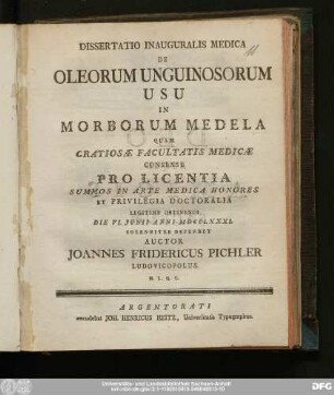 Dissertatio Inauguralis Medica De Oleorum Unguinosorum Usu In Morborum Medela