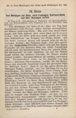 18. Route. Von Meiningen zur Geba, nach Fladungen, Kaltennordheim und über Wasungen zurück.