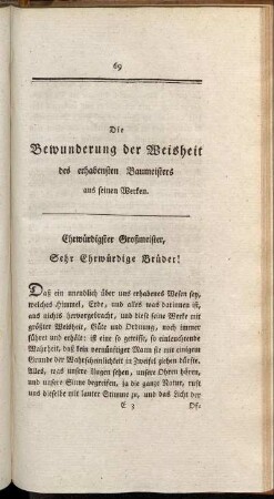 Die Bewunderung der Weisheit des erhabensten Baumeisters aus seinen Werken.