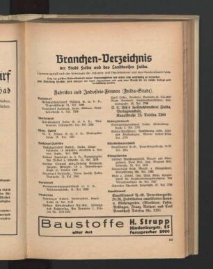 IV. Branchenverzeichnis der Stadt Fulda und des Landkreises Fulda
