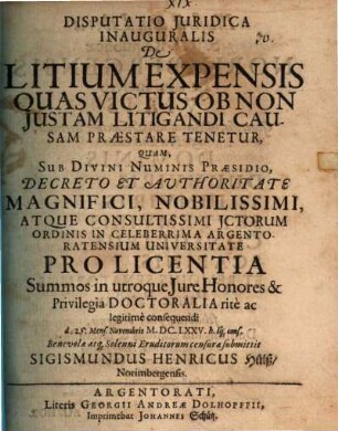 Disputatio juridica inauguralis De litium expensis quas victus ob non justam litigandi causam praestare tenetur