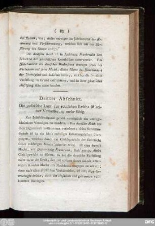 Dritter Abschnitt. Die politische Lage des deutschen Reichs ist keiner Verbesserung mehr fähig.