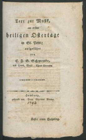 Text zur Musik, am ersten heiligen Ostertage in St. Petri