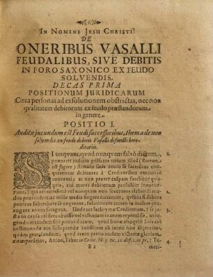 De oneribus vasalli feudalibus, sive debitis in foro Saxonico ex feudo solvendis : semicenturia positionum iuridicarum