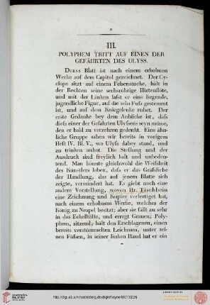 III. Polyphem tritt auf einen der Gefährten des Ulyss