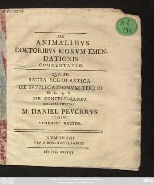 De Animalibvs Doctoribvs Morvm Emendationis Commentatio