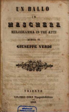 Un ballo in maschera : melodramma in tre atti