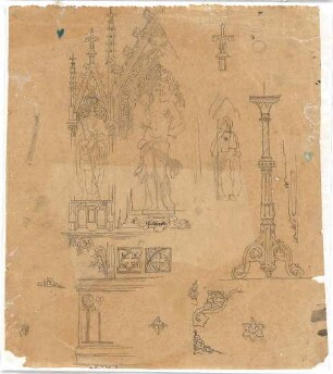 Reiffenstuel, Michael; Altarentwurf - Altaraufbau mit Hl. Sebastian (Details); Leuchter (Ansicht)