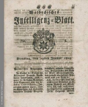 No. 5, Dienstag, den 29sten Januar 1805