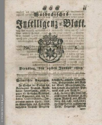 No. 5, Dienstag, den 29sten Januar 1805