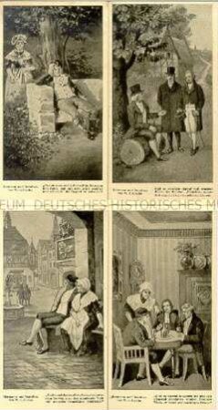 Sammel-Karten mit Motiven zum Stück "Hermann und Dorothea" von Goethe und rückseitiger "Sarotti"-Werbung (10 Stück) - Sachkonvolut