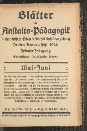 Mai-Juni: Drittes Doppelheft 1920