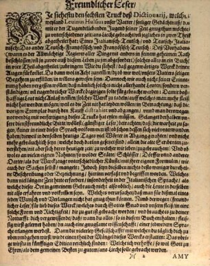 Dictionarivm Teutsch-Frantzösisch, Italiänisch-Lateinisch : Sampt einer kurtzen vnd nothwendigen Unterrichtung der Teutschen und Italiänischen Spraachen