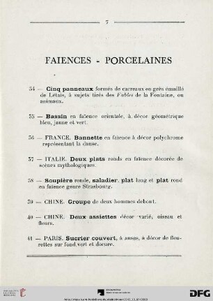 Faiences - Porcelaines (Nr. 34-51)
