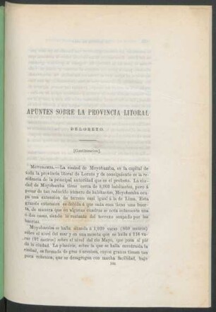 Apuntes sobre la provincia litoral de Loreto. - [Continuación.]