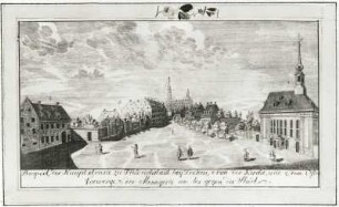 Prospect der Hauptstrasse zu Friedrichstadt bey Dresden, Kupferstich, 1760 : Schlitterlau, Friedrich Gottlob: Prospect der Hauptstrasse zu Friedrichstadt bey Dresden... . 1760. 12,5 x 24,6 cm (Kupferstich)