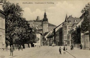 Postkartenalbum mit Motiven von Durlach. "Durlach. Hauptstraße mit Turmberg"