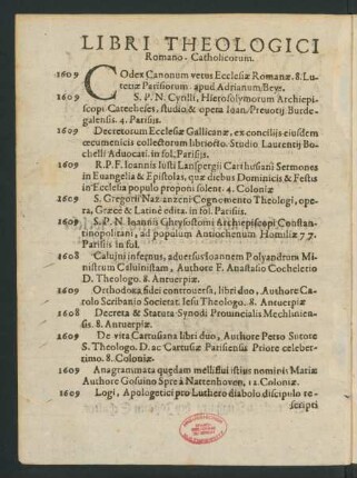 Libri Theologici Romano-Catholicorum.