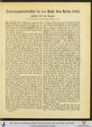 Sonntagskalender für das Jahr des Heils 1912.