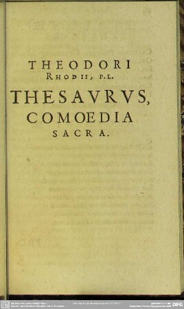 Thesaurus, Comoedia Sacra
