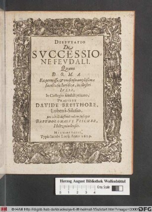 Disputatio De Successione Feudali