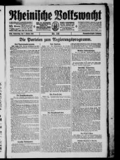 Rheinische Volkswacht : offizielles Organ der Zentrumspartei : amtliches Kreisblatt für den Landkreis Köln