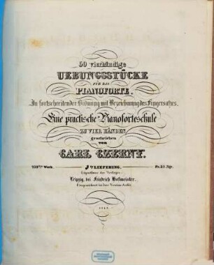 50 vierhändige Uebungsstücke für das Pianoforte : in fortschreitender Ordnung mit Bezeichnung des Fingersatzes ; eine practische Pianoforteschule zu vier Händen ; 239. Werk, 3