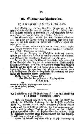 Kündigungsfrist für Elementarlehrer : [III. Elementarschulwesen ]