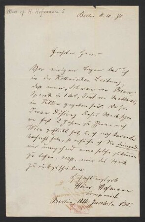 Brief an Unbekannt : 11.10.1871