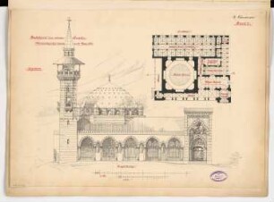 Badehaus an einer Quelle Monatskonkurrenz Dezember 1892: Grundriss 1:200, Aufriss Ansicht 1:100; 2 Maßstabsleisten
