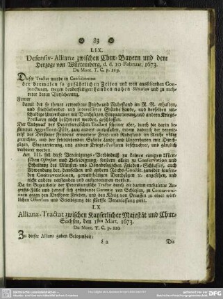 LIX. Defensiv-Allianz zwischen Chur-Bayern und dem Herzoge von Würtemberg, d. d. 10 Februar. 1673