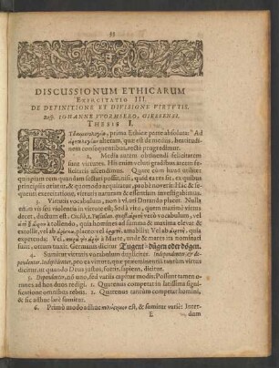 Exercitatio III. De Definitione Et Divisione Virtutis