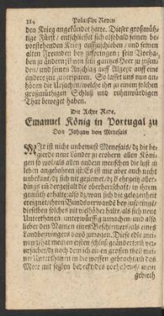Die Achte Rede. Emanuel König in Portugal zu Don Johann von Menesais