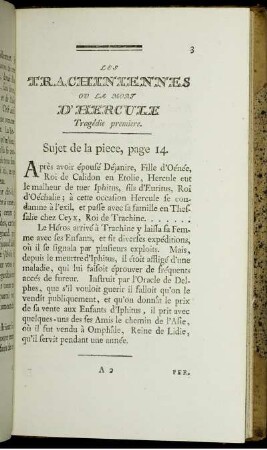 Les Trachiniennes Ou La Mort D'Hercule. Tragédie premiere.