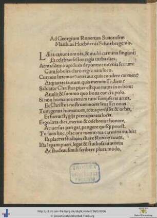 Ad Georgium Ronerum Suacensem Matthias Huebnerus Schnebergensis