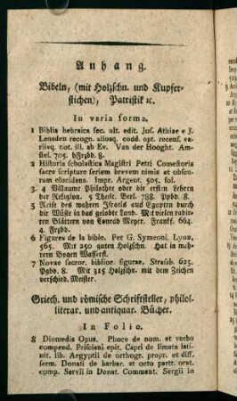 Griech. und römische Schriftsteller, philos. literar. und antiquar. Bücher