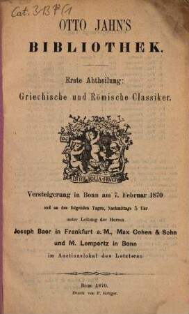 Otto Jahn's Bibliothek, 1. Abtheilung. Griechische und römische Classiker