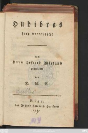 Hudibras : frey verteutscht