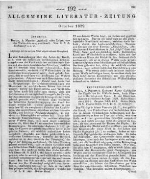 Trahndorff, K. F. E.: Aesthetik oder Lehre von der Weltanschauung und Kunst. Berlin: Maurer 1827 (Beschluss der im vorigen Stück abgebrochenen Recension)