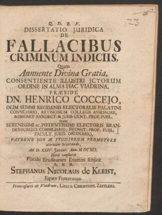 Dissertatio Iuridica De Fallacibus Criminum Indiciis