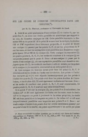 SUR LES CORDES DE COURBURE CONCOURANTES DANS LES CONIQUES.
