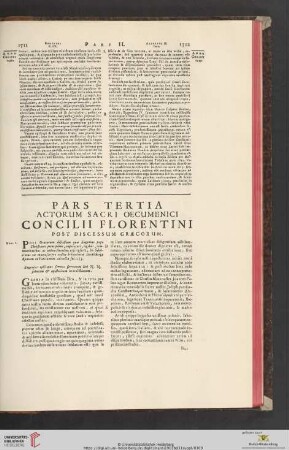 Pars tertia: Actorum sacri oecumenici concilii Florentini post discessum græcorum