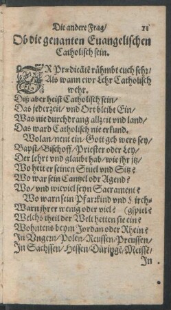 Die andere Frag/ Ob die genanten Evangelischen Catholisch sein.
