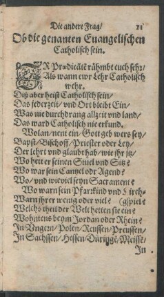 Die andere Frag/ Ob die genanten Evangelischen Catholisch sein.