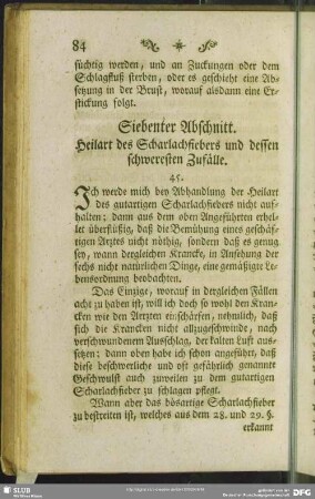 Siebenter Abschnitt. Heilart des Scharlachfiebers und dessen schwesten Zufälle