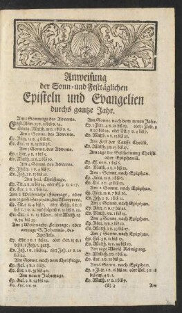 Anweisung der Sonn- und Festtäglichen Episteln und Evangelien durchs gantze Jahr