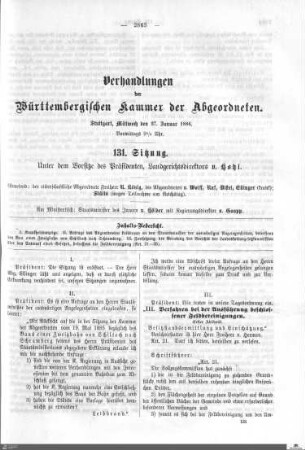 131. Sitzung, Stuttgart, 27.1.1886