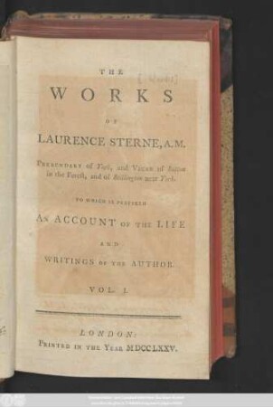 Vol. 1: Some account of the life and writings of Mr. Sterne