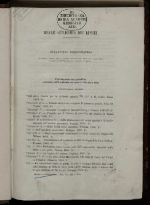 Pubblicazioni non periodiche pervenute all' Accademia nel mese di dicembre 1886.