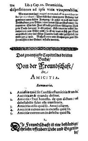 Das zwantzigste Capittel des dritten Buchs/ Von der Freundschaft/ De Amicitia